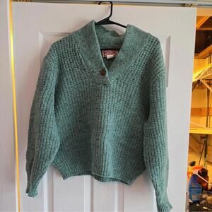 Vtg American Eagle Wool Blend Womens Sweater Chunky Knit L USA 90s Blue/green